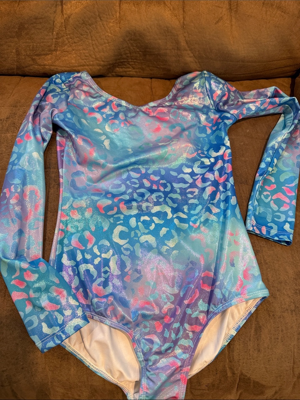 Shimmery Blue Multicolor Long-Sleeve Leotard